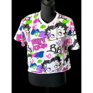BETTY BOOP WOMEN'S SHORT SLEEVE CROP TOP T-SHIRT WOMEN’S SIZE L LARGE